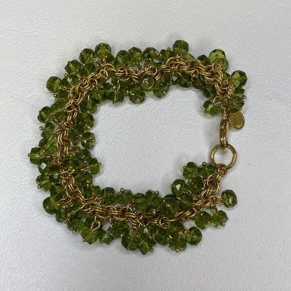 Roberta Chiarella Jewelry - Roberta Chiarella Green Crystal Dangle Beaded Bracelet Gold Tone